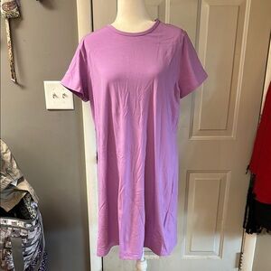 Athleta Purple Midi Dress Casual Crew Neck Short Sleeve